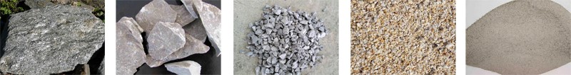 不同粒度大小的石頭，石子，砂子，石粉