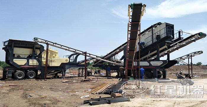 移動(dòng)式石子破碎機(jī)現(xiàn)場