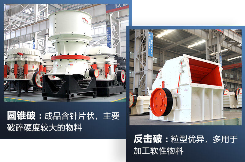 圓錐破/反擊破都屬于中細(xì)碎機(jī)，可根據(jù)生產(chǎn)需求選擇